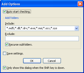 Add Options dialog (for files and folders)